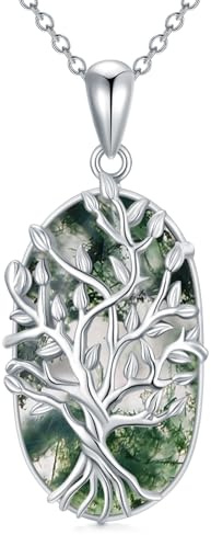 TOUPOP Tree of Life Necklace 925 Sterling Silver Moss Agate Necklaces Gemstones Pendant Jewellery for Women Christmas Birthday Gifts for Her