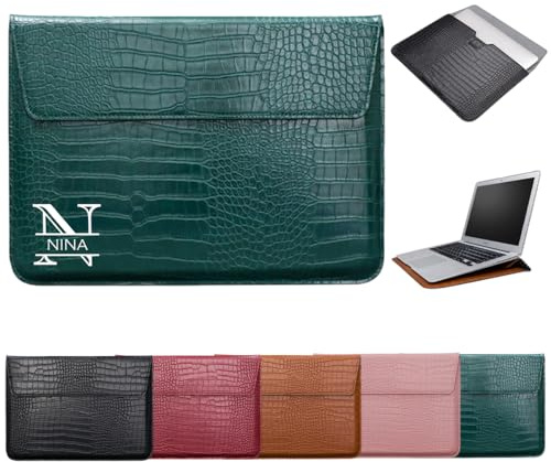 Laptop-Hülle für MacBook Air 15 Zoll M4 M3 für HP Lenovo Dell Acer für Surface fügen Sie Ihren eigenen Namen hinzu, Unterschrift, schmale Klappe, Notebook-Tasche, Krokodil-PU-Leder, personalisiertes