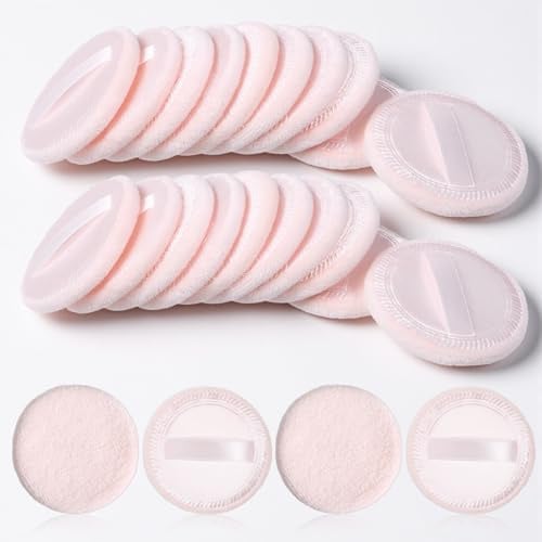 cobee 24 Stück Makeup Puderquaste, Velours Gesicht Puderquaste Runde Puderquaster Makeup Baumwollpuderquaste Waschbar MakeupPuderquaste Für Loses Puder Rouge Gepresstes(Rosa)