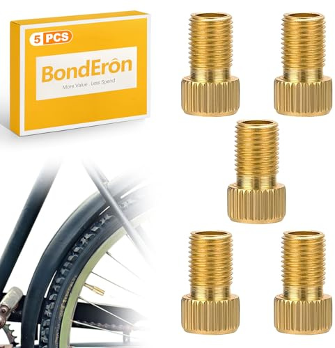 BondEron 5er Pack Fahrradventil Adapter, Ventiladapter für Französisches Ventil (SV) auf Autoventil (AV) mit Dichtring, für MTB, Rennrad & E-Bike - zum einfachen Aufpumpen an vielen Tankstellen