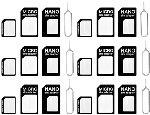 JRYXDS 4 In1 Sim Nano Adaptateur De Carte, 6 Set Adaptateur De Carte Pour Nano-Sim, Adaptateur Sim Et Epingle D'Ejection, Pour Smartphones