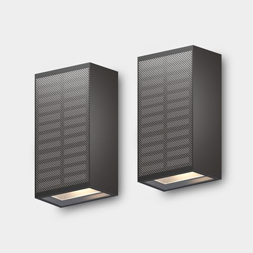 CALEX Birindisi Solar Wandleuchte, Warmweißes Up & Down Licht, Solarbetrieben, Kabellos, Wasserdicht, Schwarz, 2-Pack