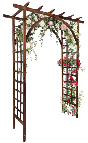 Crevyteg Arche de Jardin en Bois Massif – Treillis pergola Double Sommet – Parfait pour Plantes grimpantes, Mariage, fête, Patio – Finition carbonisée, Plat & arqué, Couleur carbonisé