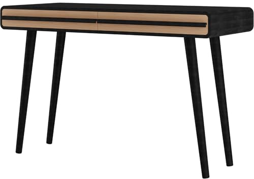 Chantal Schreibtisch mit 2 Schubladen in Spanplatte Schwarz und Natur (BxTxH) 120x50x77 cm