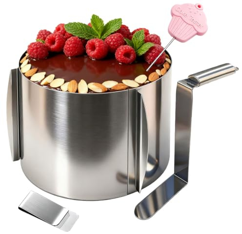 Yizish Tortenring Verstellbar 15 cm + Winkelpalette Torte Extra Hoch 14 cm, 16-30 cm Verstellbar Backring Edelstahl Mit Skala zum Backen, Tortenform zum Dekorieren (Hoch 15cm)