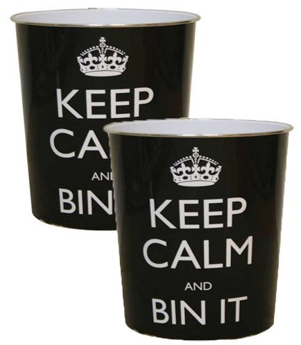 JVL Pair of Black Keep calm and bin it waste paper bin 25 x 26.5cm