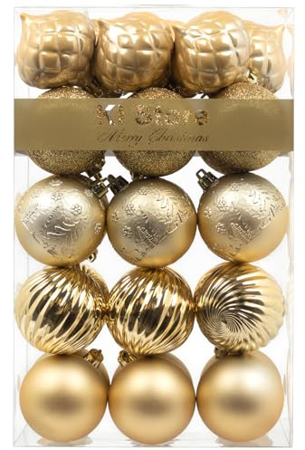 KI Store Christmas Baubles 30pcs Shatterproof Christmas Tree Ornaments Gold 60mm | Festive Decoration