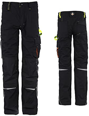 Stenso Prisma Pantaloni da Lavoro Uomo - Pantaloni Cargo Uomo con Tasche rinforzate sulle Ginocchia e Cintura Elasticizzata - Nero/Verde EU54