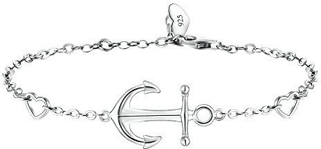 BlingGem Damen Armband aus Weißgold vergoldet 925 Sterling Silber Anker Symbol Glück Bettelarmband Frauen