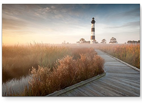 Paul Sinus Art Leinwandbilder | Bilder Leinwand 120x80cm Steg zum Leuchtturm im Sonnenschein