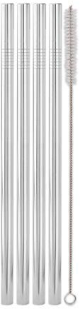 Weis Trinkhalme Set 4 Stück mit Reinigungsbürste Edelstahl Silber, Maße: 1cm x 1cm x 24cm, 16809
