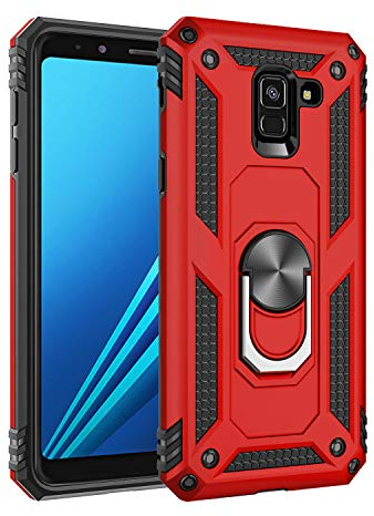 BestST Galaxy A8 2018/A530F Hülle für Samsung Galaxy A8 2018/A530F Schutzhülle 360 Grad Drehbar Ringhalter mit Magnetischer Handyhalter Auto Handy hülle + Displayschutz - Rot