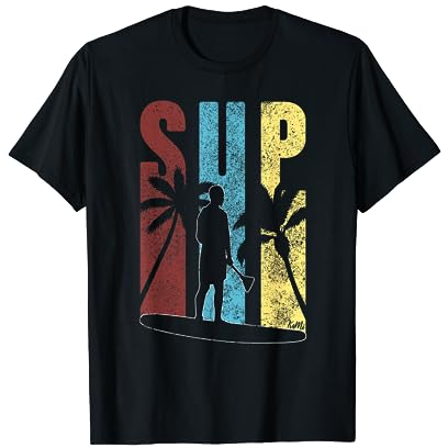 Herren Retro SUP Shirt Für Männer Palmen Stand Up Paddle T-Shirt
