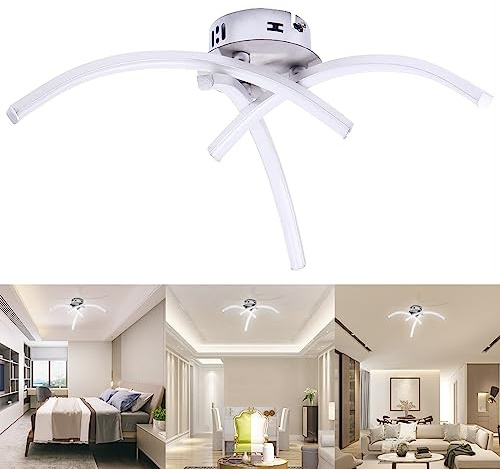 ALLOMN LED Deckenleuchte, Kronleuchter Lampe Modern Gebogen Design Deckenleuchte mit 3 Gebogenes Licht für Wohnzimmer Schlafzimmer Esszimmer 18W (Kaltes Weiß)