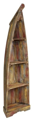 Oriental Galerie Regal in Bootsform mit Steg Badregal Bootsregal Boot Regal Standregal Aufbewahrung ca. 200 cm Albesia Holz Multicolor Groß