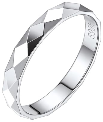 Silvora Klassischer Damen Ring Silber 925 Facettiert Prisma Geschnitten Fingerring 3mm Dünne Ringe Verlobungsringe Freundschaftsringe Partnerringe in Silber Ringgröße 57(18)