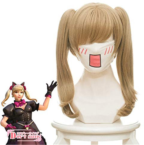 OW D.VA Schwarze Katze Luna Cosplay Perückenmischung Gelbe Hitzebeständigkeit Synthetisches Haar Halloween Party Kostüm Rollenspiel Perücken + Perückenmütze