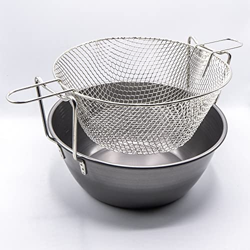 Professional Cooking Friggitrice pentola per fritture in Ferro Spazzolato con cestello in Rete Metallica (cm. 32)