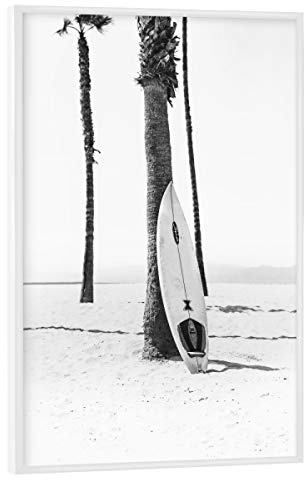 artboxONE Poster mit weißem Rahmen 75x50 cm Reise SURF BW - Bild Beach Black and White Ocean