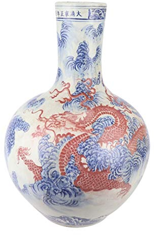 Fine Asianliving Chinesische Vase Porzellan Drache Rot D39xH55cm China Dekorative Vase Blumenvase Orientalische Keramik Vase
