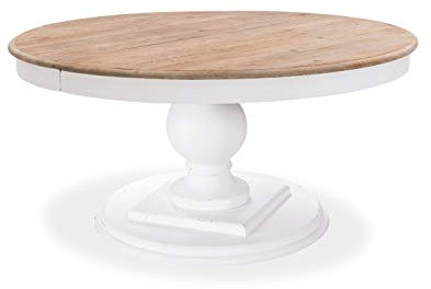 INTENSE DECO Table Ronde Extensible en Bois Massif Héloïse Bois Naturel et Pied Blanc