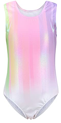 Bezioner Kinder Turnanzug Mädchen Gymnastikanzug Trikot Ärmellos Ballett Tanzbekleidung Rosa 120 für 6-8 Jahre,120-130 cm