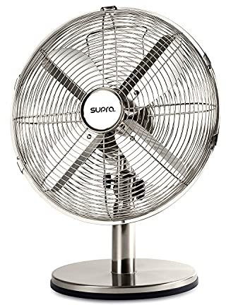 SUPRA HEOLE - Ventilador de sobremesa, ventilador de mesa, metálico, 4 aspas, 35W, 3 velocidades, inclinable, oscilación, desmontable, diseño vintage