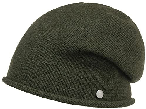 LIERYS Merino Kaschmir Beanie Oversize-Mütze Damen Herren Made in Germany Herbst Winter Oliv One Size