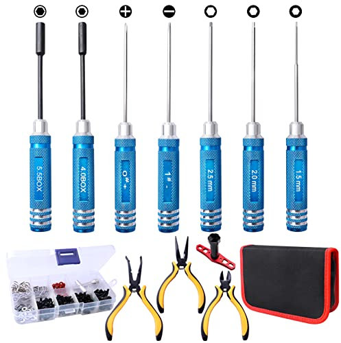 13-in-1 RC Tools Kits Box Set, RC Screw Kit, Hex Nut Drivers, Pliers, Wrench, Repair Tools Screwdriver Set for Traxxas Arrma Axial Redcat Losi RC Car Quadcopter Drone Airplane Helicopter Boat