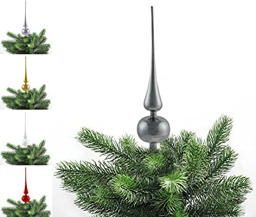 JACK Kunststoff Christbaumspitze Spitze Höhe 28cm, Ø 6cm Weihnachtsbaum Spitze Gold Silber Rot Grau Weiß Glanz, Farbe:Grau