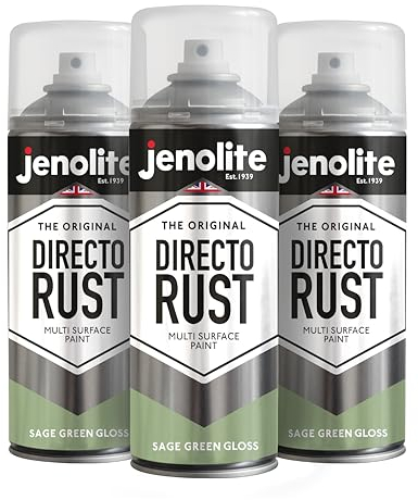 JENOLITE Directorust Glänzende Sprühfarbe | SALBEIGRÜN | 3x400ml | Spraydosen Sprühfarbe DIY | Mehrere Oberflächen Glanzfarbe: Holz, Metall, Kunststoff, Keramik, verrostete Oberflächen | RAL7494C
