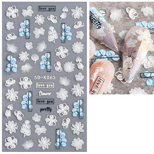 2PCS Bridal Nail Applique Hollow 5D White Butterfly Flower Vine Carved Nail Sticker-5D-K063