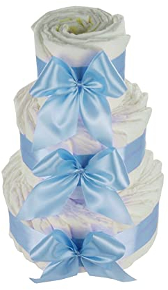 DIY Windeltorte zum selber gestalten | Geschenk zur Geburt für Junge Mädchen neutral (3-stöckig, blau)