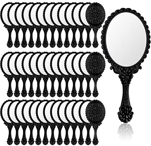 Namalu 40 Stück Vintage-Handspiegel, Retro-Handspiegel, Vintage-Handspiegel mit Griff, Kunststoff, Handspiegel für Kinder, niedlicher Kompaktspiegel für Mädchen (schwarz)