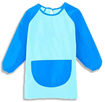 1 Stück Malschürze Kinder, Wasserdicht Kinder Malkittel Malerkittel für Kinder, einstellbar Bastelschürze für Kinder,Lange Ärmel Malkittel Kinder für 5-11 Jahre Junge und Mädchen,für Schule Kunst,Blau