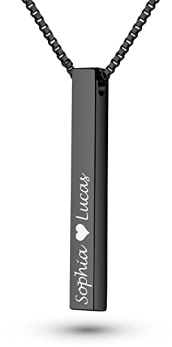Mister Boncuk® CubiChain Kette mit Gravur - aus rostfreiem Edelstahl - Namenskette mit Geschenkbox - Quader Anhänger - Personalisiert mit Wunschgravur - Unisex (Schwarz)