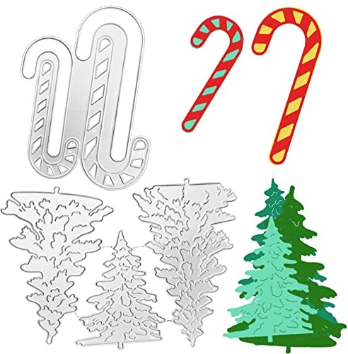4 Stück Weihnachtsbaum Zuckerstange Stanzformen für Kartenherstellung, SENHAI Weihnachtsbaum Metall Stanzformen Zuckerstange Stanzformen zum Prägen von Kartenherstellung DIY Weihnachtsgeschenke