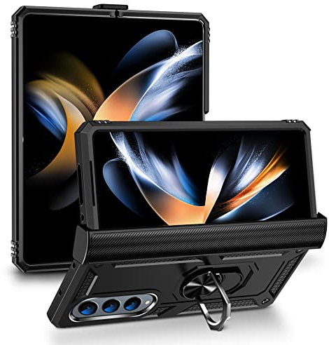 Carcasa antigolpes para Samsung Galaxy Z Fold 3, con soporte para anillo de 360 grados, giratorio y anti-Shock esquinas reforzadas, protección antiarañazos, militar, funda de protección, color negro