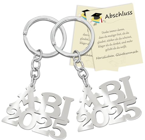 Rhsemi 2pcs Abitur 2025 Geschenke, ABI Deko Edelstahl Schlüsselanhänger- Abschluss Geschenk,Keychain Souvenir Geschenke Zum,Bestandene Prüfung Geschenk, Abitur Glücksbringer
