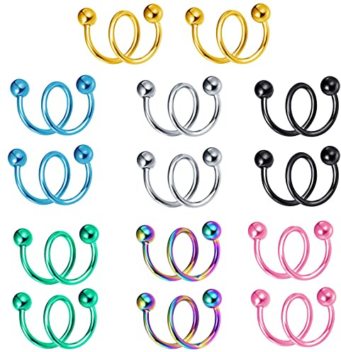 MicVivien 7 Paare Doppel Hoop Ohrringe Manschette Ohrringe für Damen Herren Kugel Spirale Twisted Ohrringe Kletterer Wrap Manschette Piercing Studs Knorpel Ohr Piercing Edelstahl