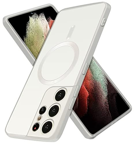 Luhuanx Coque pour Samsung Galaxy S21 Ultra 5G, S21 Ultra avec objectif à couverture complète, chargeur sans fil, étui de protection pour appareil photo d'écran (blanc)