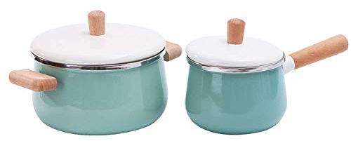 ZAANU Pentole, 2 casseruole in ghisa con Rivestimento Antiaderente, Forno Olandese con Coperchio, pentola per stufati Rosa Ciano 21 cm * 11 cm, pentola per Il Latte 15 cm * 11 cm-Ciano (