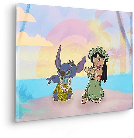 Komar Tableau sur châssis – Lilo et Stitch, dansant – Dimensions : 40 x 60 cm – Image murale pour chambre d'enfant, chambre d'enfant