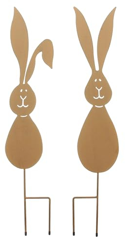FRANK FLECHTWAREN Osterdeko, Gartenstecker Hase, 2er Set, Metall, braun Maße: Höhe 60 cm
