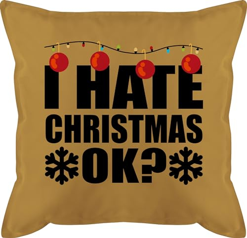 Kissen 50x50 - Weihnachtskissen Geschenke - I Hate Christmas ok? Mit Weihnachtskugeln - schwarz - 50 x 50 cm - Gelb - Weihnachten Geschenk Merry x-Mas Frohe Mas für arbeitskollegen füllung