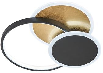 Fischer & Honsel Deckenleuchte, Tomo | sandschwarz/gold| L: 40 cm, B: 39,5 cm, A: 7 cm| mit Fernbedienung stufenlos dimmbar| Farbtemperatureinstellung| 1x LED 31 Watt 2700/4000 K | 3700 lm| EEG: F