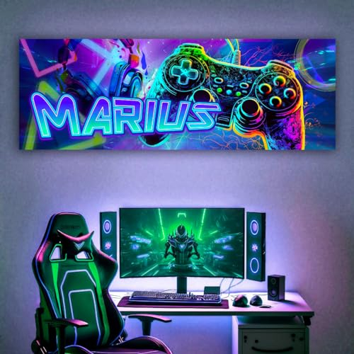 tjapalo® vz122 Poster Personnalisé Prenom Gamer - Deco Chambre Ado Gaming - Affiche Personnalisée Enfant Murale - Garcon (70x24cm)