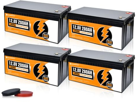 ECO-WORTHY 4 Pack LiFePO4 12V 280Ah mit BMS und 6000 Zyklen,0% VAT 3584Wh Lithiumbatterie 12V für Wohnmobil,Solaranlage Komplettset,Solarpanel Kit