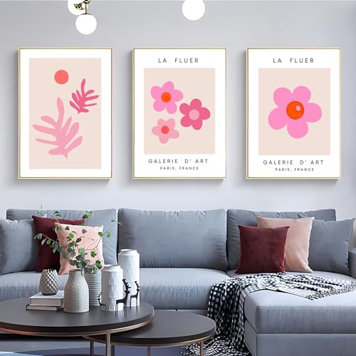 CULASIGN Flower 3er Poster Set, Pink Rosa Leinwand Bilder Wandbilder Ästhetische Drucke Wandkunst, Posters Collage für Innendekoration Y2k Wall Decor Schlafzimmer Wohnzimmer (40 x 50 cm,Stil B)