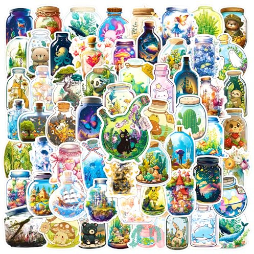 Bric Dodo 100 Stück Welt in der Flasche Aufkleber Auto Laptop Telefon Gitarre Skateboard Motorrad Fahrrad Flasche Stickers Set Vinyl Wasserdicht Aesthetic Aufkleber für Jugendliche Kinder Erwachsene